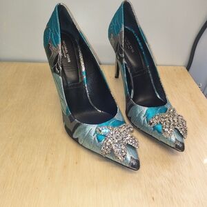 Michael Kors Gretel Runway Summer Floral Brocade Aqua Color Size 11